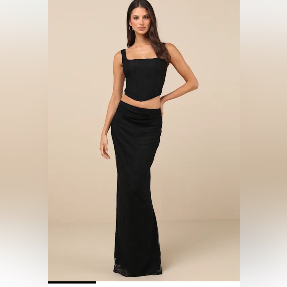Amalija Black Lace Bustier Two-Piece Maxi Dress